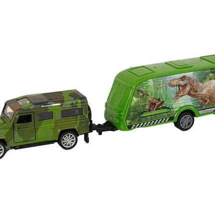 Džipas su dinozaurų priekaba