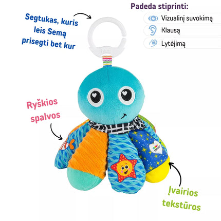 Pakabinamas kelioninis kūdikio žaislas „Aštuonkojis Semas“