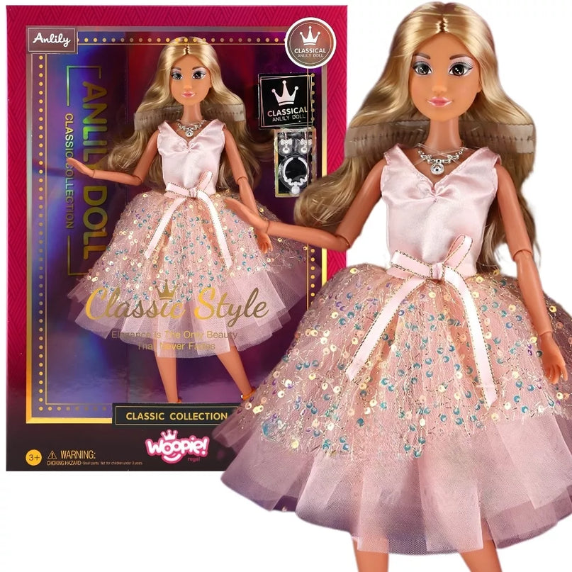 WOOPIE ROYAL Lėlė Lelija 30 cm Ilga Blondinė Plaukai Rožinė Suknelė Papuošalai