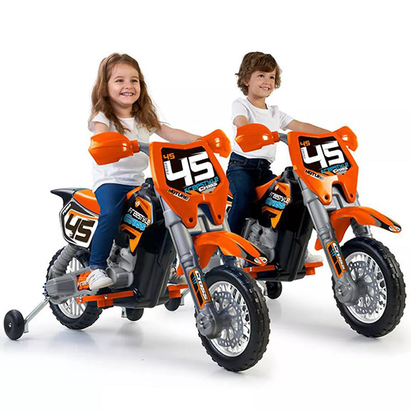 FEBER oranžinis 6 V akumuliatorinis krosinis motociklas vaikams
