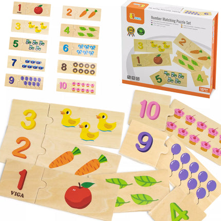 VIGA medinis dėlionių rinkinys „Suderink skaičius“ – Montessori dėlionė