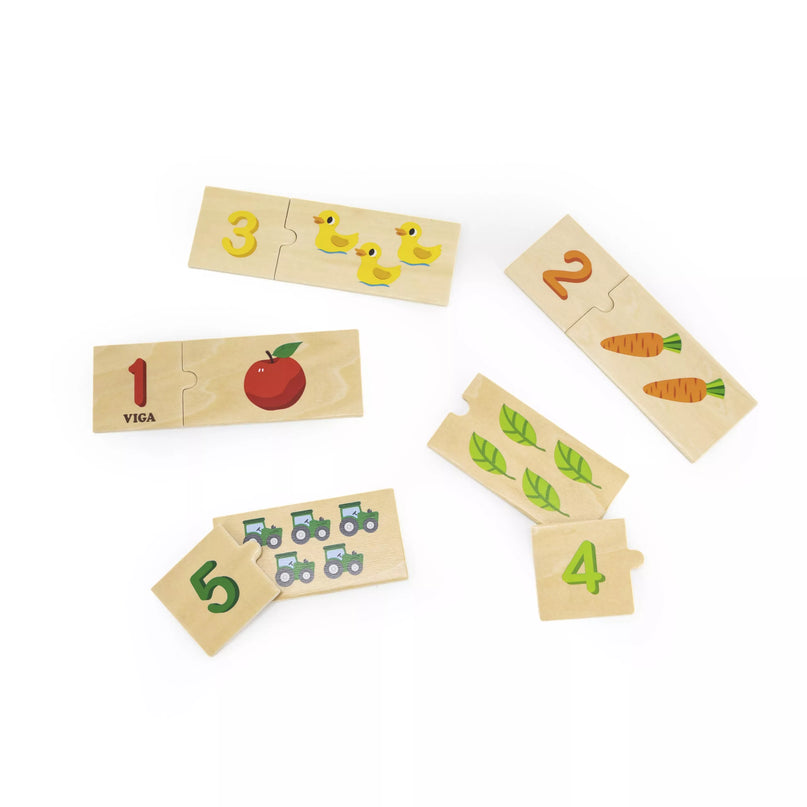 VIGA medinis dėlionių rinkinys „Suderink skaičius“ – Montessori dėlionė
