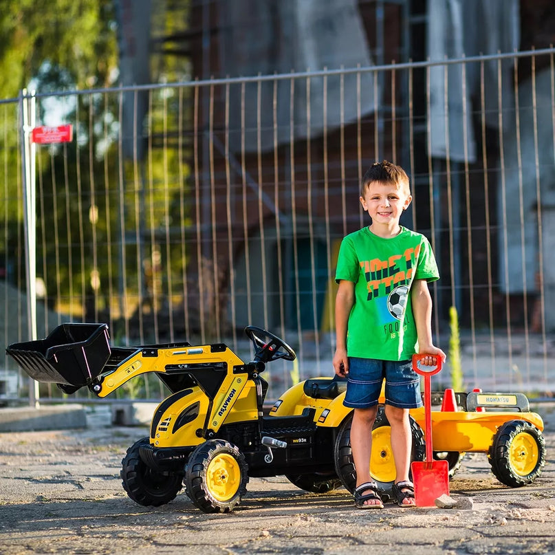 FALK KOMATSU pedalinis traktorius-ekskavatorius-kaušas-priekaba