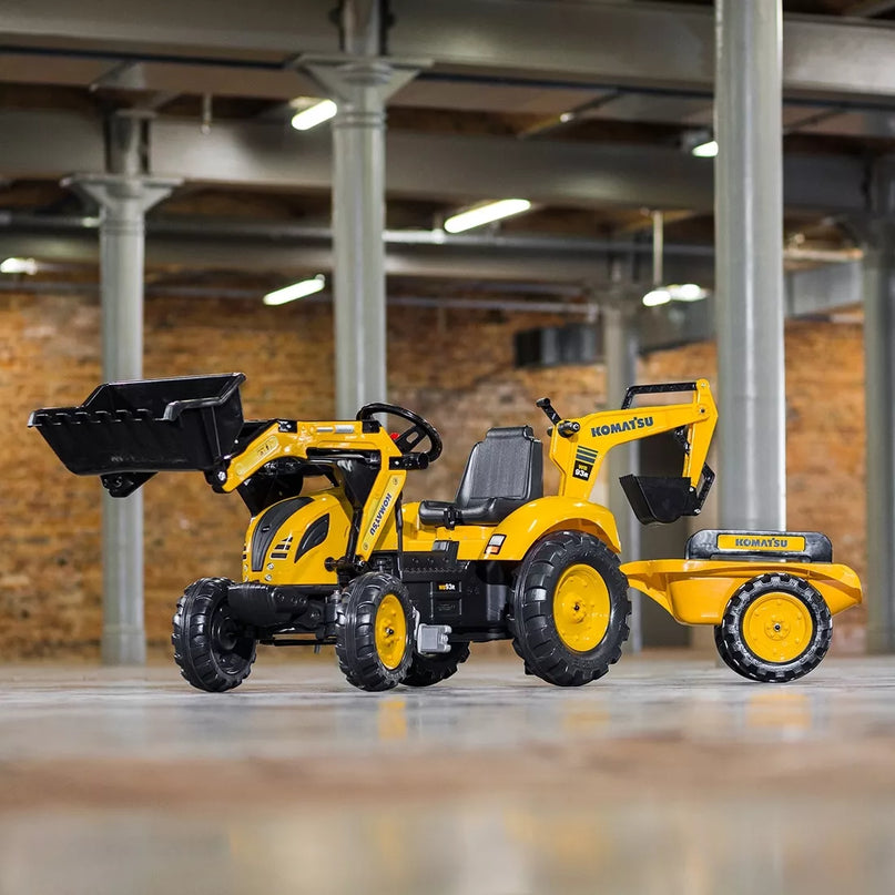 FALK KOMATSU pedalinis traktorius-ekskavatorius-kaušas-priekaba
