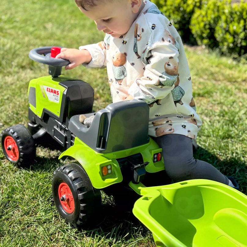 Falk Baby Claas Axos 310 traktoriukas–stumdukas su priekaba