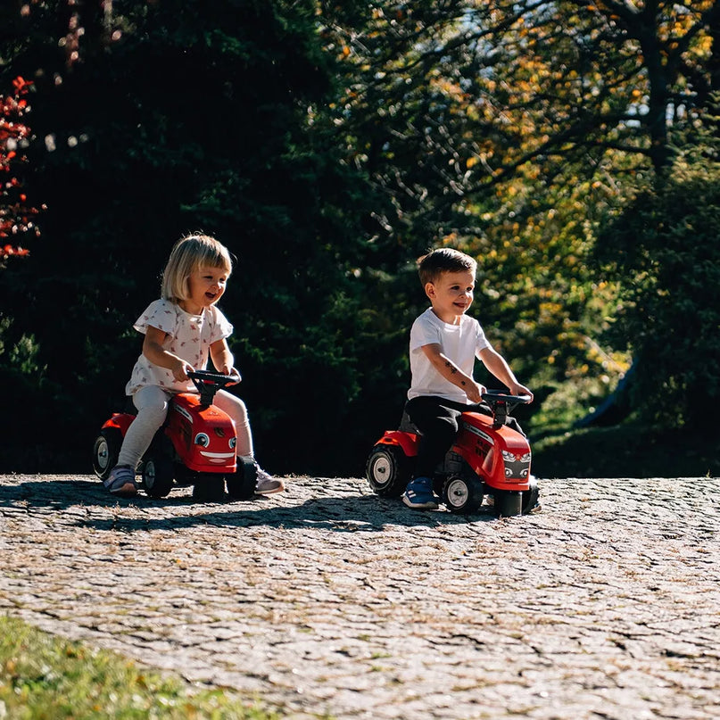 Falk Baby Massey Ferguson traktoriukas–stumdukas su priekaba, įrankiais ir lipdukais