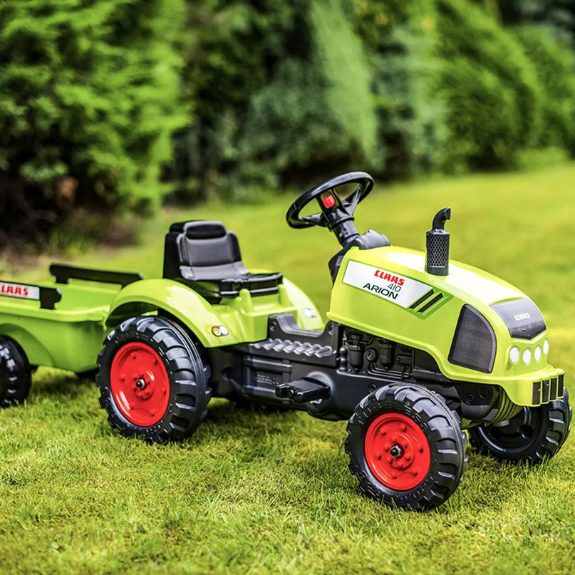Falk Claas Arion 410 pedalinis traktorius iš 75% perdirbto plastiko su priekaba