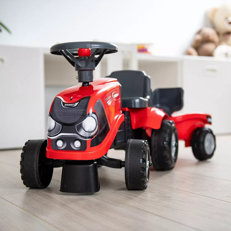 Falk Baby Case IH traktoriukas–stumdukas su priekaba, įrankiais ir lipdukais