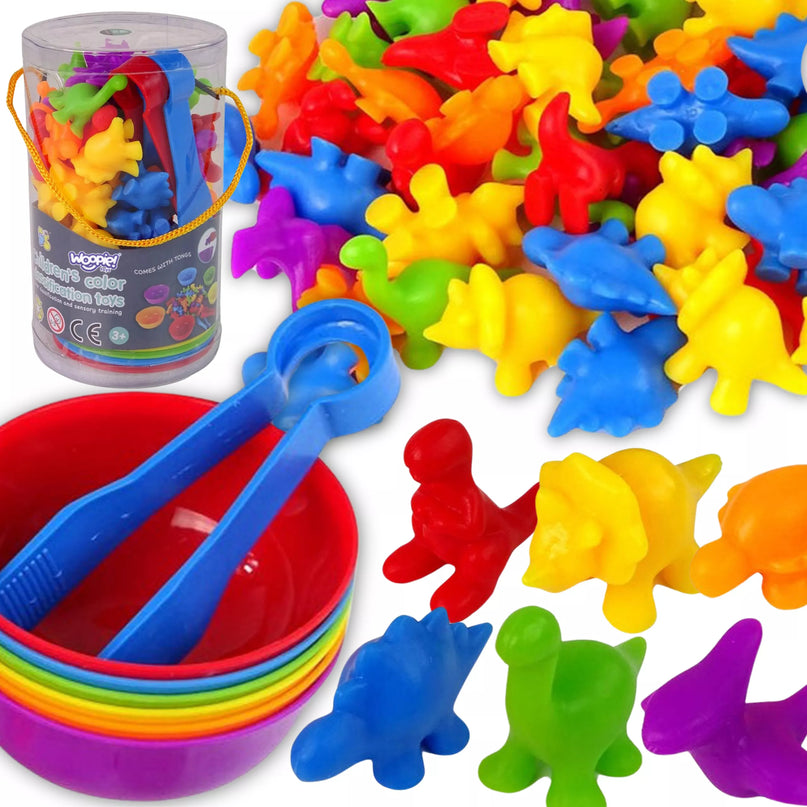 WOOPIE Montessori edukacinis žaidimas spalvų rūšiuotojas dinozaurai 56 vnt.