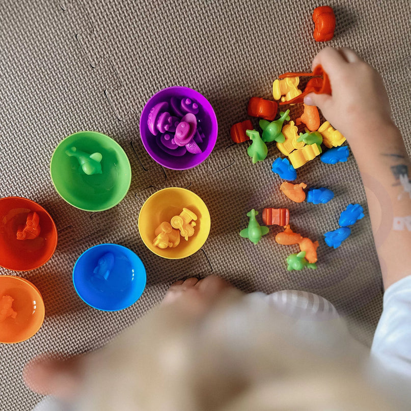 WOOPIE Montessori edukacinis žaidimas spalvų rūšiuotojas dinozaurai 56 vnt.