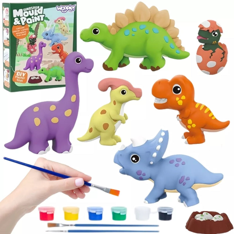 WOOPIE „pasidaryk pats“ dažymo rinkinys: pasigaminkite gipso figūrėles ir jas nudažykite – dinozaurų rinkinys