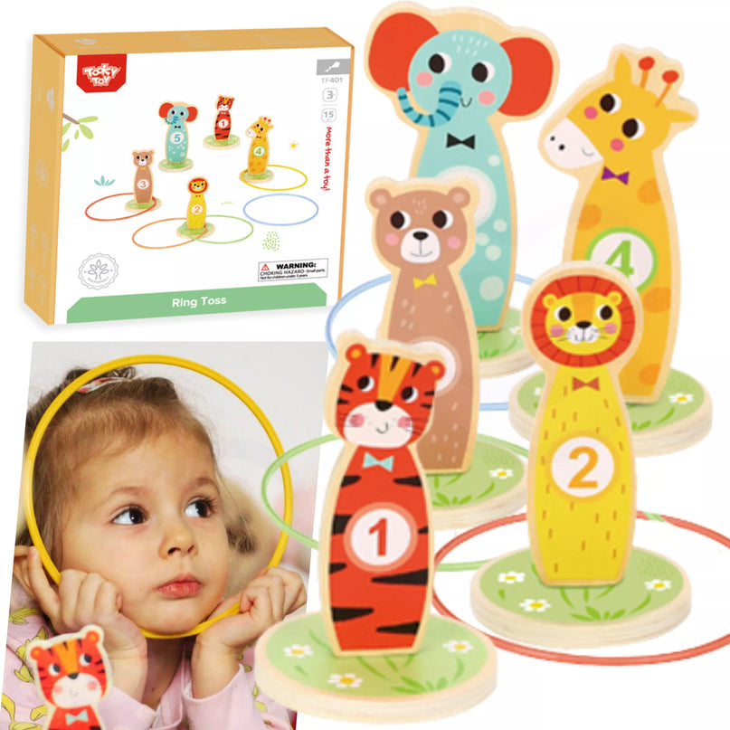 TOOKY TOY medinis įgūdžių žaidimas Mėtyk į taikinius gyvūnėlius, 15 vnt.