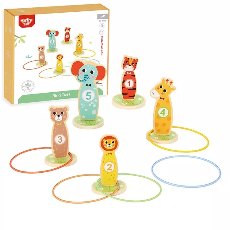TOOKY TOY medinis įgūdžių žaidimas Mėtyk į taikinius gyvūnėlius, 15 vnt.