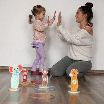TOOKY TOY medinis įgūdžių žaidimas Mėtyk į taikinius gyvūnėlius, 15 vnt.