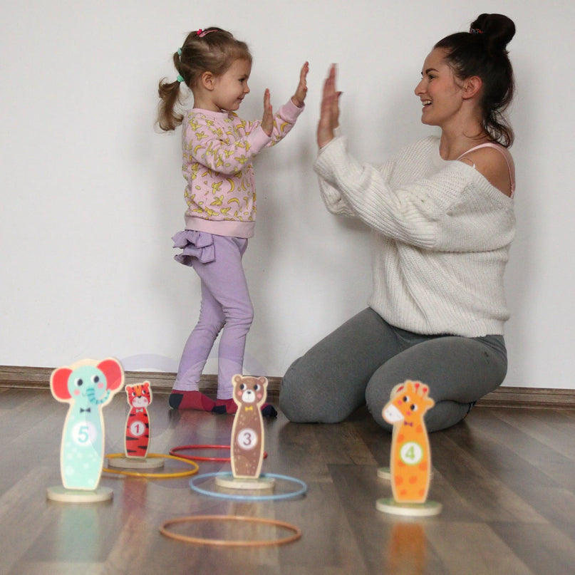 TOOKY TOY medinis įgūdžių žaidimas Mėtyk į taikinius gyvūnėlius, 15 vnt.