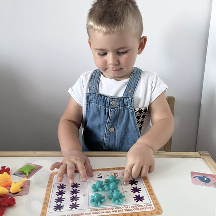 WOOPIE Montessori edukacinis rinkinys skaičiavimui, spalvų rūšiuoklė, jūros šalis, 111 vnt.