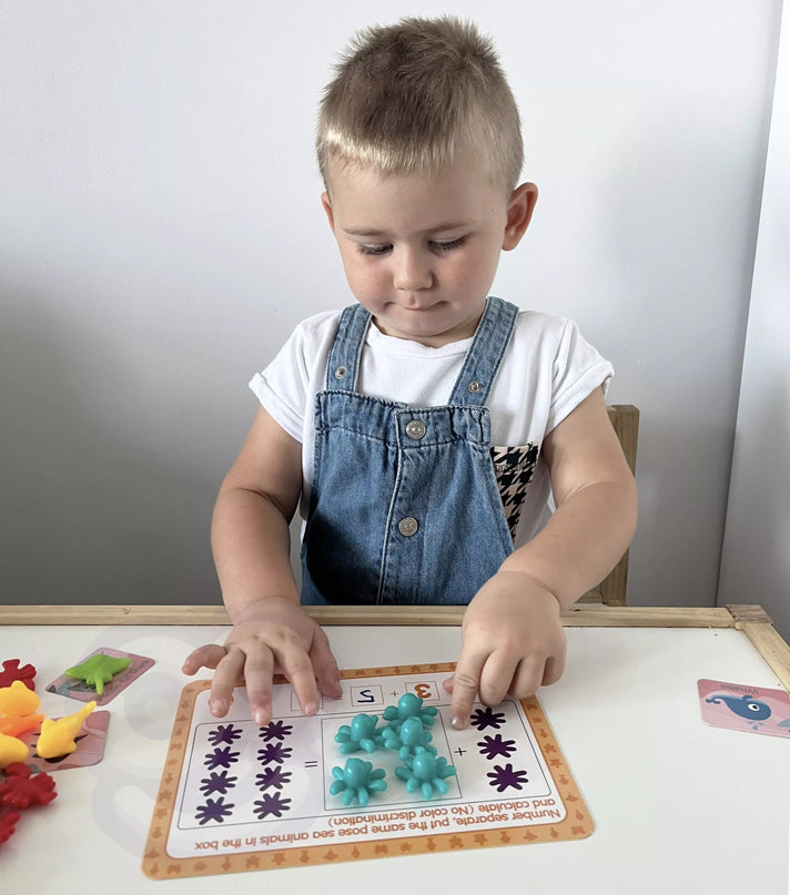 WOOPIE Montessori edukacinis rinkinys skaičiavimui, spalvų rūšiuoklė, jūros šalis, 111 vnt.