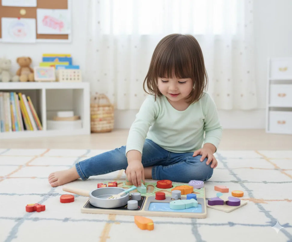 TOOKY TOY medinė virtuvė su priedais – mažojo šefo rinkinys
