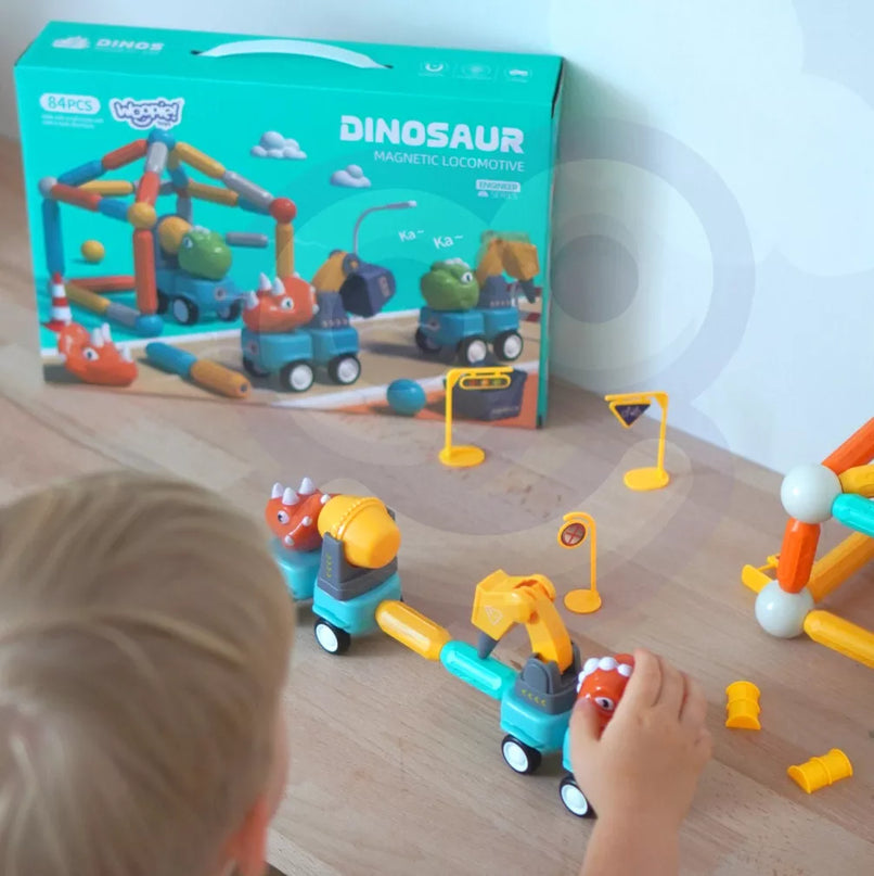 WOOPIE magnetiniai konstruktoriaus blokeliai „Dinozaurai“ – 84 vnt.