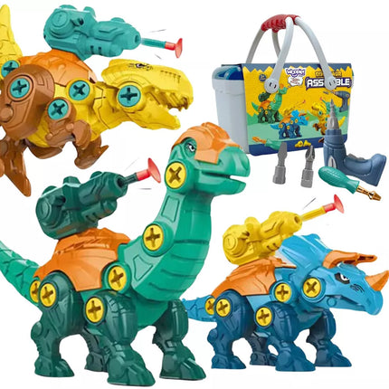 WOOPIE „Sukami dinozaurai“ – 3 dalių konstravimo rinkinys dėžėje su grąžtu ir atsuktuvu