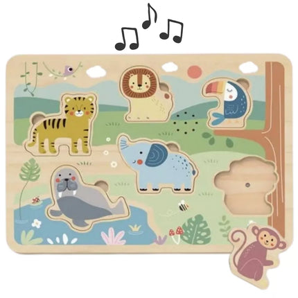 TOOKY TOY Interaktyvi medinė dėlionė – gyvūnai