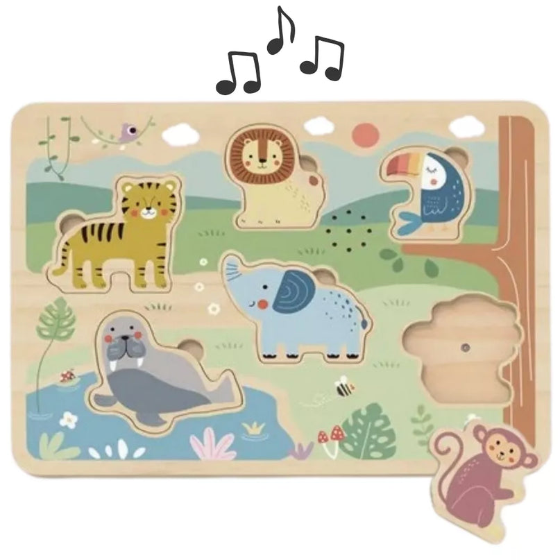 TOOKY TOY Interaktyvi medinė dėlionė – gyvūnai