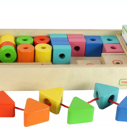 Masterkidz didelis medinis Montessori virvelių vėrimo žaislas
