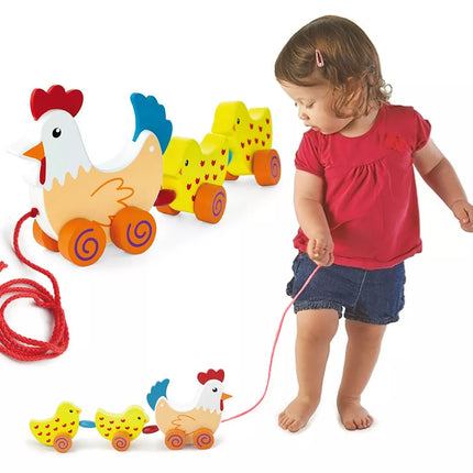 VIGA traukiamas žaislas – višta su viščiukais, 36 cm