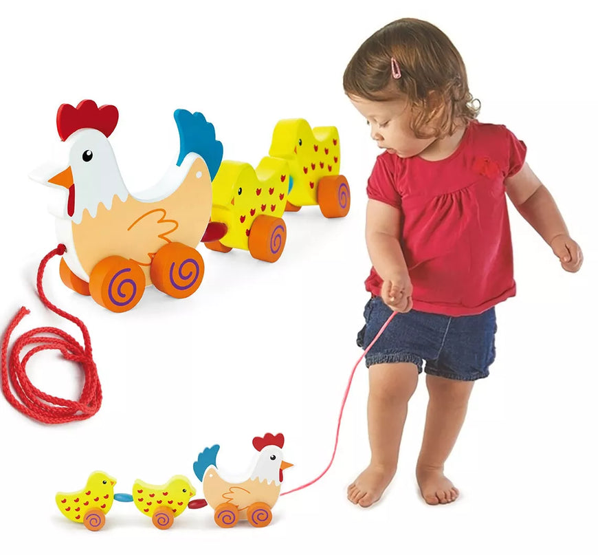 VIGA traukiamas žaislas – višta su viščiukais, 36 cm