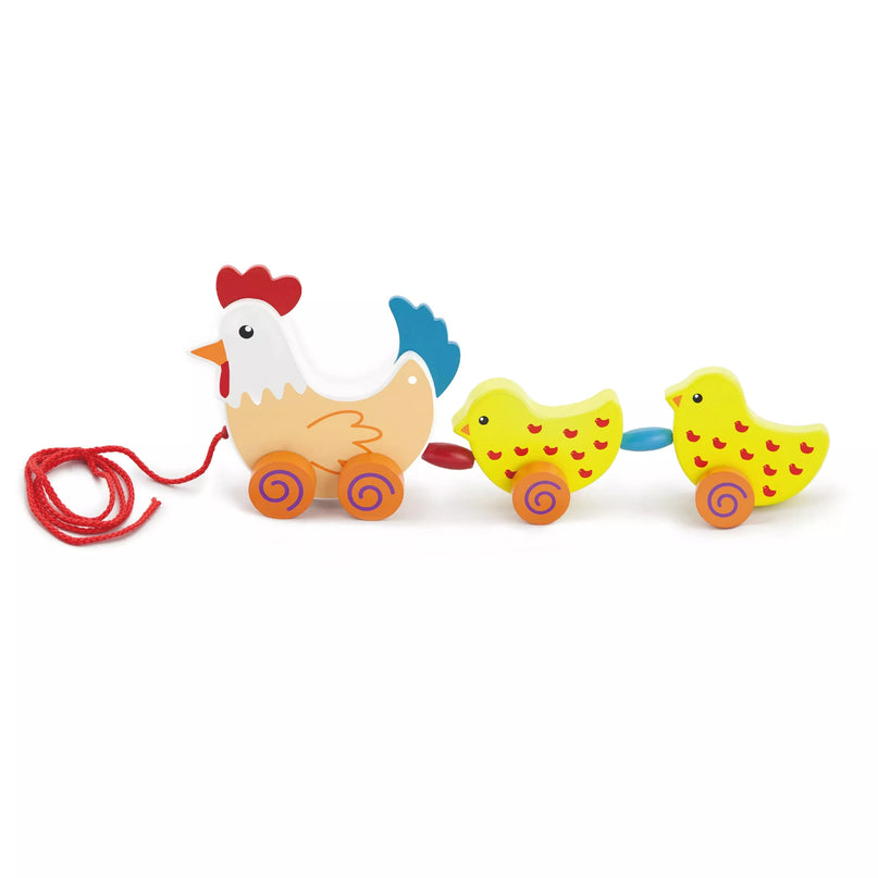 VIGA traukiamas žaislas – višta su viščiukais, 36 cm