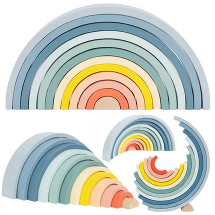 TOOKY TOY Pastelinės dėlionės mediniai Montessori vaivorykštės kaladėlės