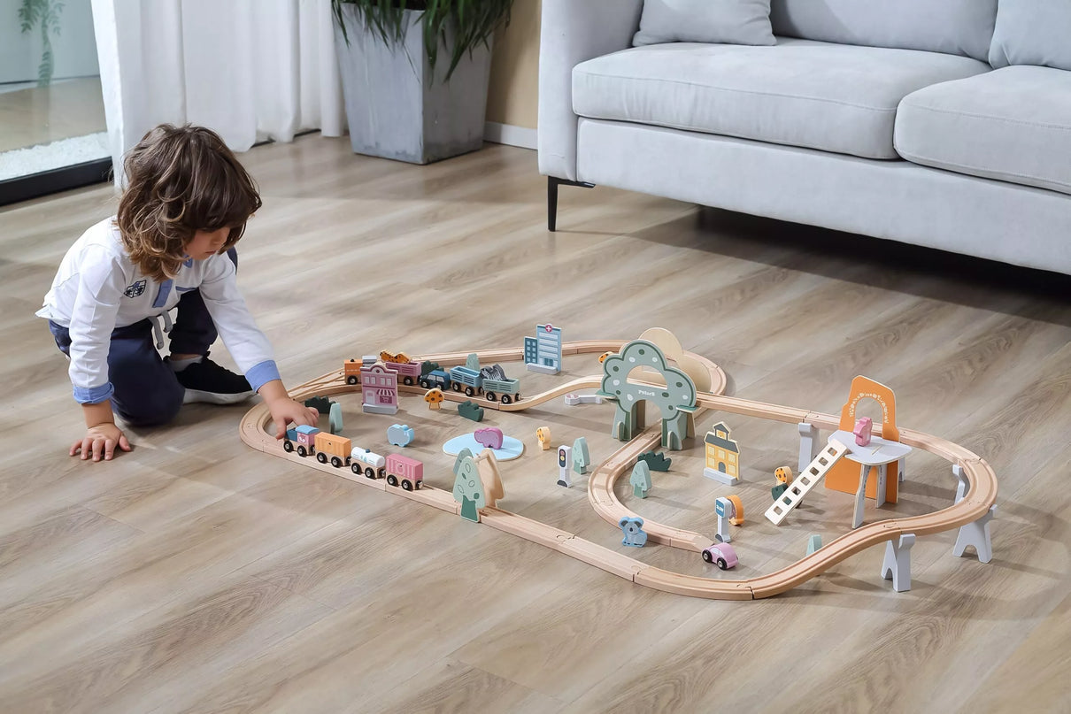VIGA PolarB Medinis vaikiškas traukinuko bėgis, 90 detalių