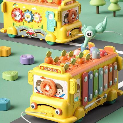 WOOPIE KŪDIKIO Interaktyvus Montessori autobusas – edukacinis žaislas 6 in 1 su plaktuku ir būgnais