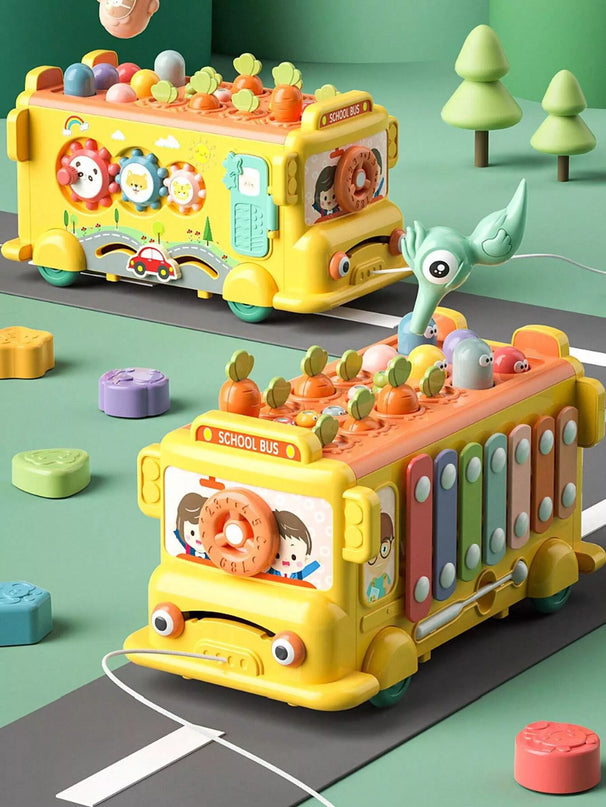 WOOPIE KŪDIKIO Interaktyvus Montessori autobusas – edukacinis žaislas 6 in 1 su plaktuku ir būgnais