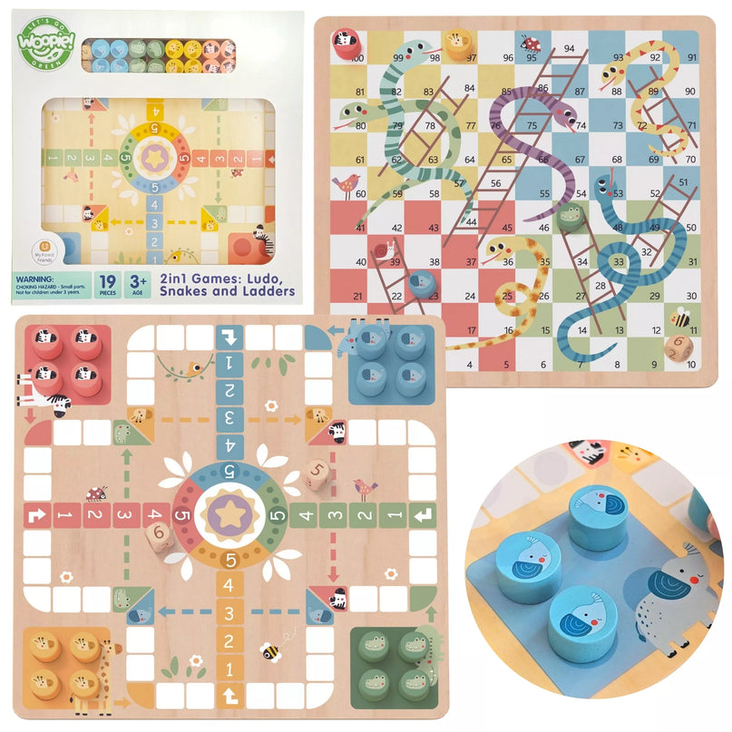 WOOPIE GREEN Loginiai stalo žaidimai 2 viename Ludo + Gyvatės ir kopėčios