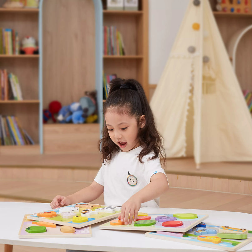 VIGA medinė dėlionė Montessori 2in1 daržovės