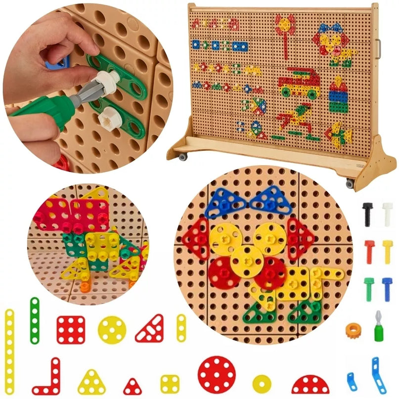 MASTERKIDZ geometrinių formų kaladėlių rinkinys STEM sienų plokštėms, 260 vnt