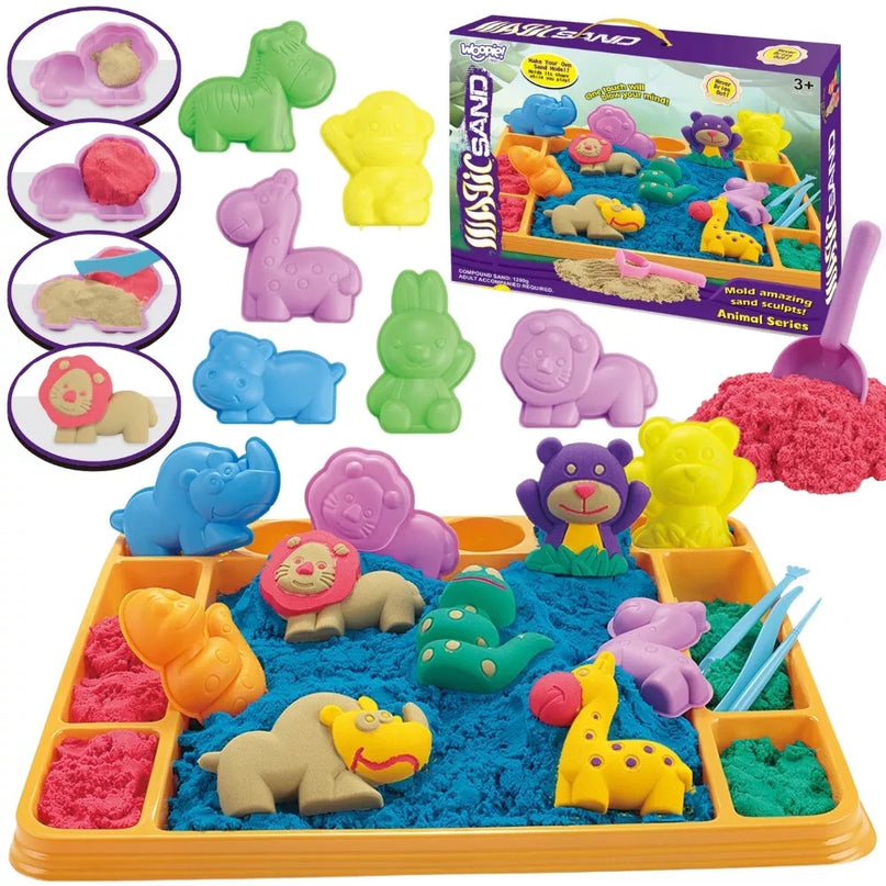 WOOPIE Kinetinis smėlis 1,2 kg XL ZOO stalas su formelių rinkiniu