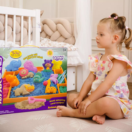 WOOPIE Kinetinis smėlis 1,2 kg XL ZOO stalas su formelių rinkiniu
