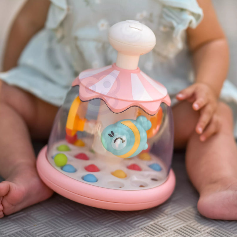WOOPIE BABY spalvingų gyvūnėlių rožinė besisukanti karuselė su kamuoliukais (vilkelis)