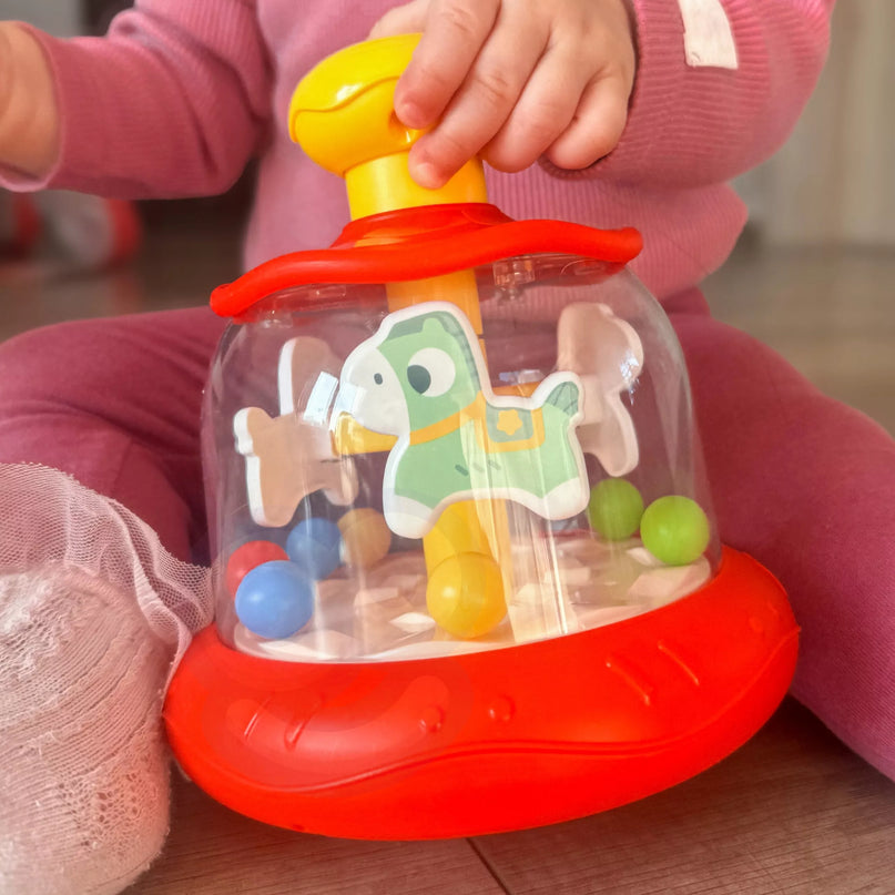 WOOPIE BABY spalvingų arkliukų raudona besisukanti karuselė (vilkelis)