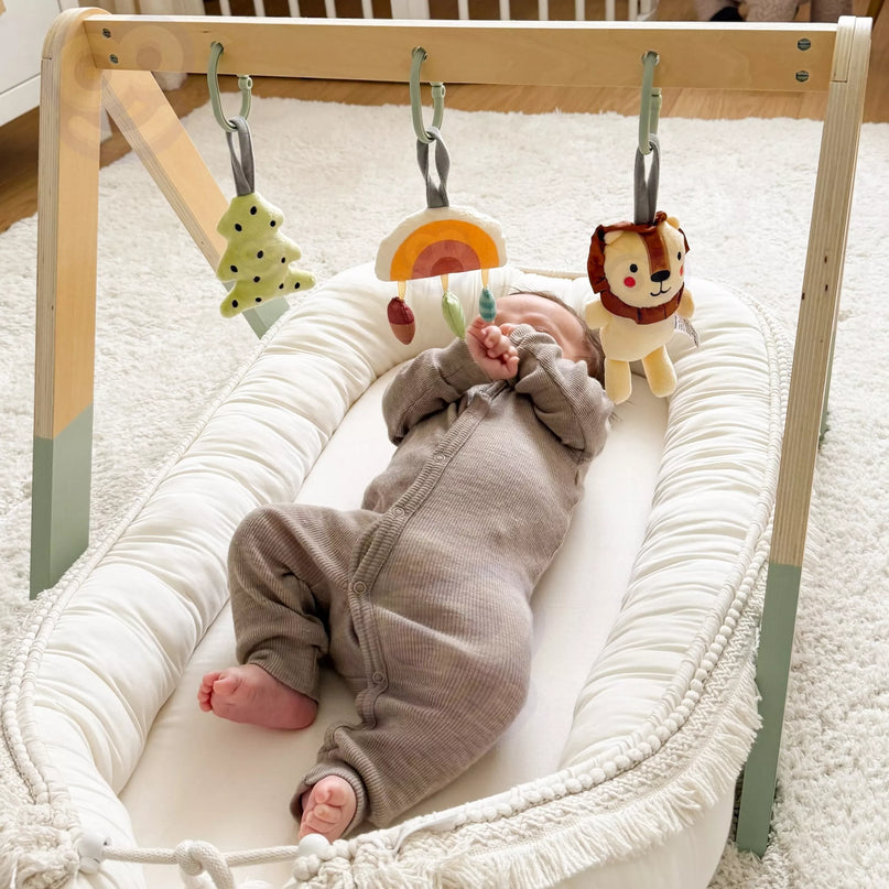 Tooky Toy medinis baby gym su 3 sensoriniais žaislais