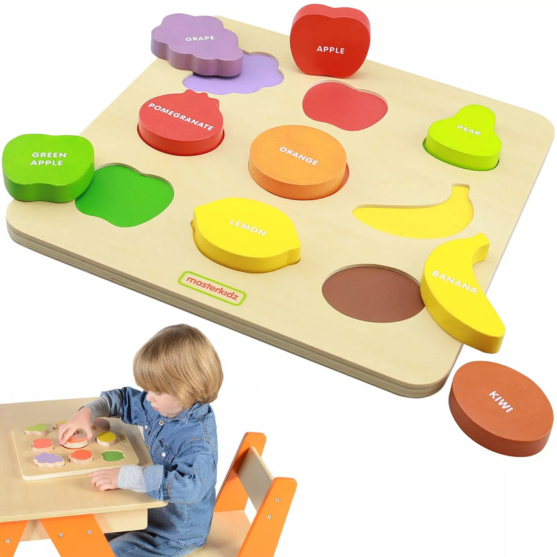 MASTERKIDZ medinis formelių rūšiuoklis, spalvingi vaisiai, Montessori