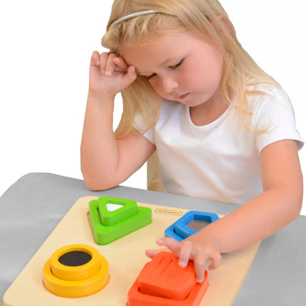Montessori medinis rūšiuotojas formoms, medžiagoms, paviršiaus tekstūroms
