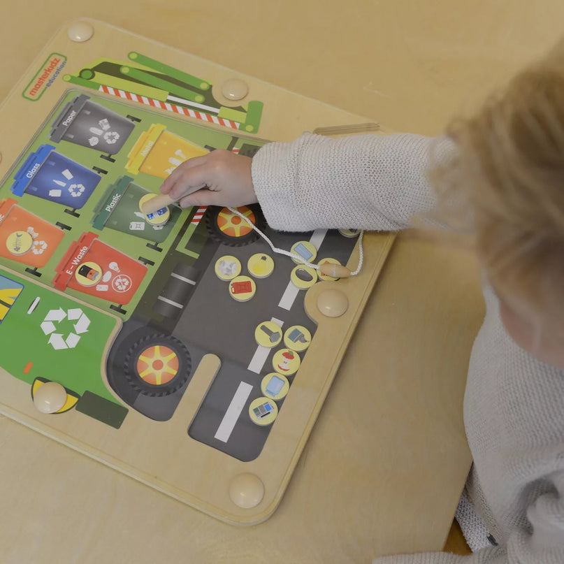 MASTERKIDZ magnetinė lenta, atliekų rūšiavimo Montessori perdirbimo sunkvežimis