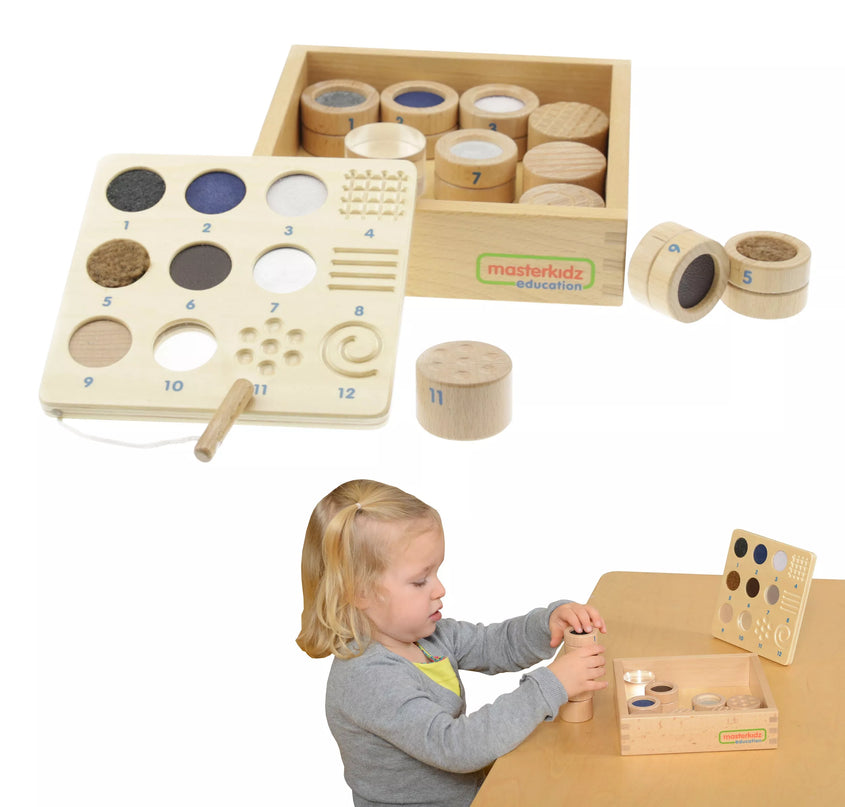 Masterkidz medžiagos ir faktūros – 12 Montessori jutiminių kaladėlių