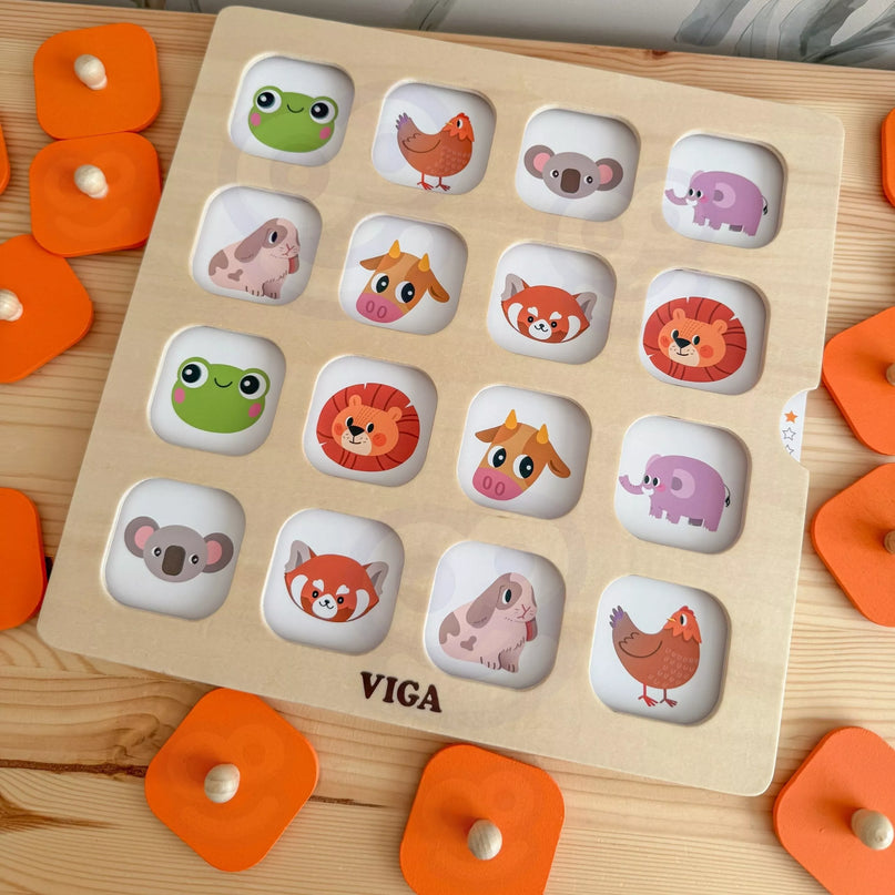 Viga „Memory – Atspėk paveikslėlius“ atminties žaidimas – 10 Montessori kortelių.