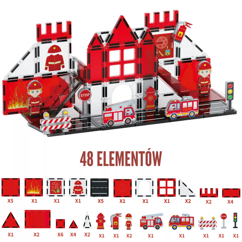 WOOPIE 3D magnetinių blokų priešgaisrinės tarnybos rinkinys 48vnt