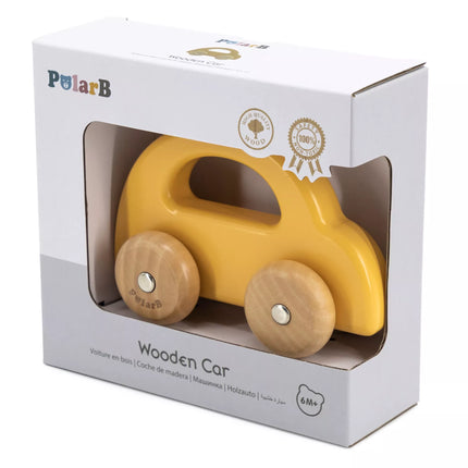 VIGA PolarB medinis stumdukas automobilis, geltonas