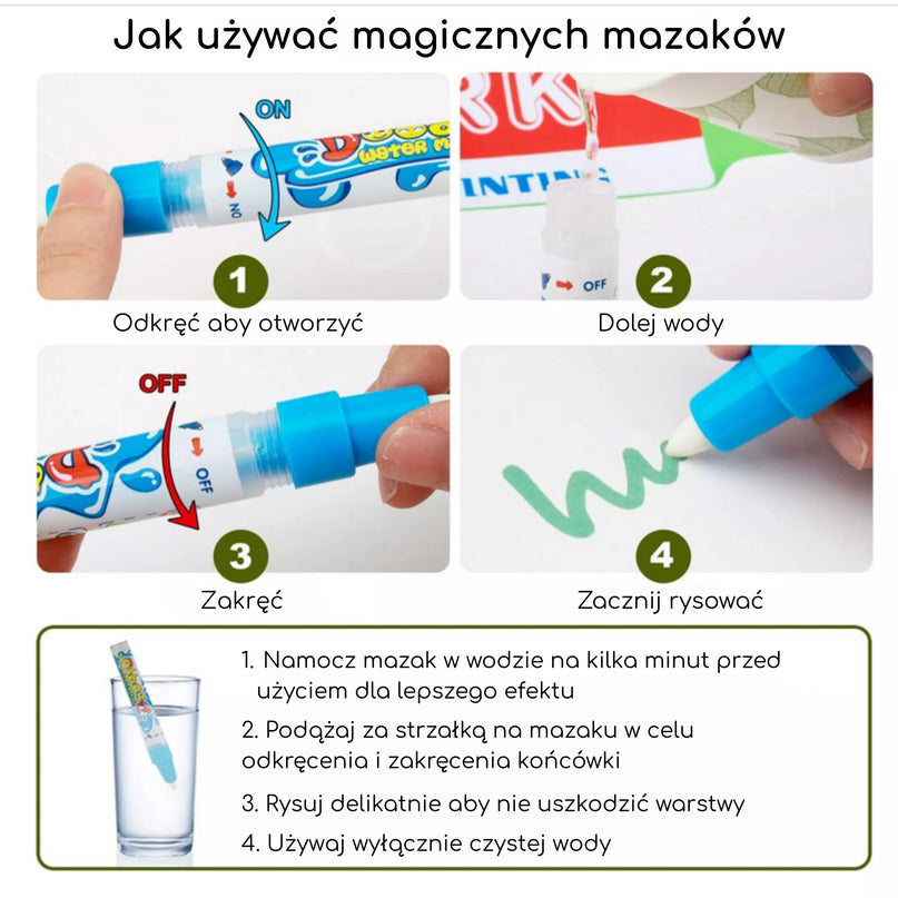 WOOPIE 2-in-1 vandens piešimo kilimėlis XXL, dvipusis – gyvūnai